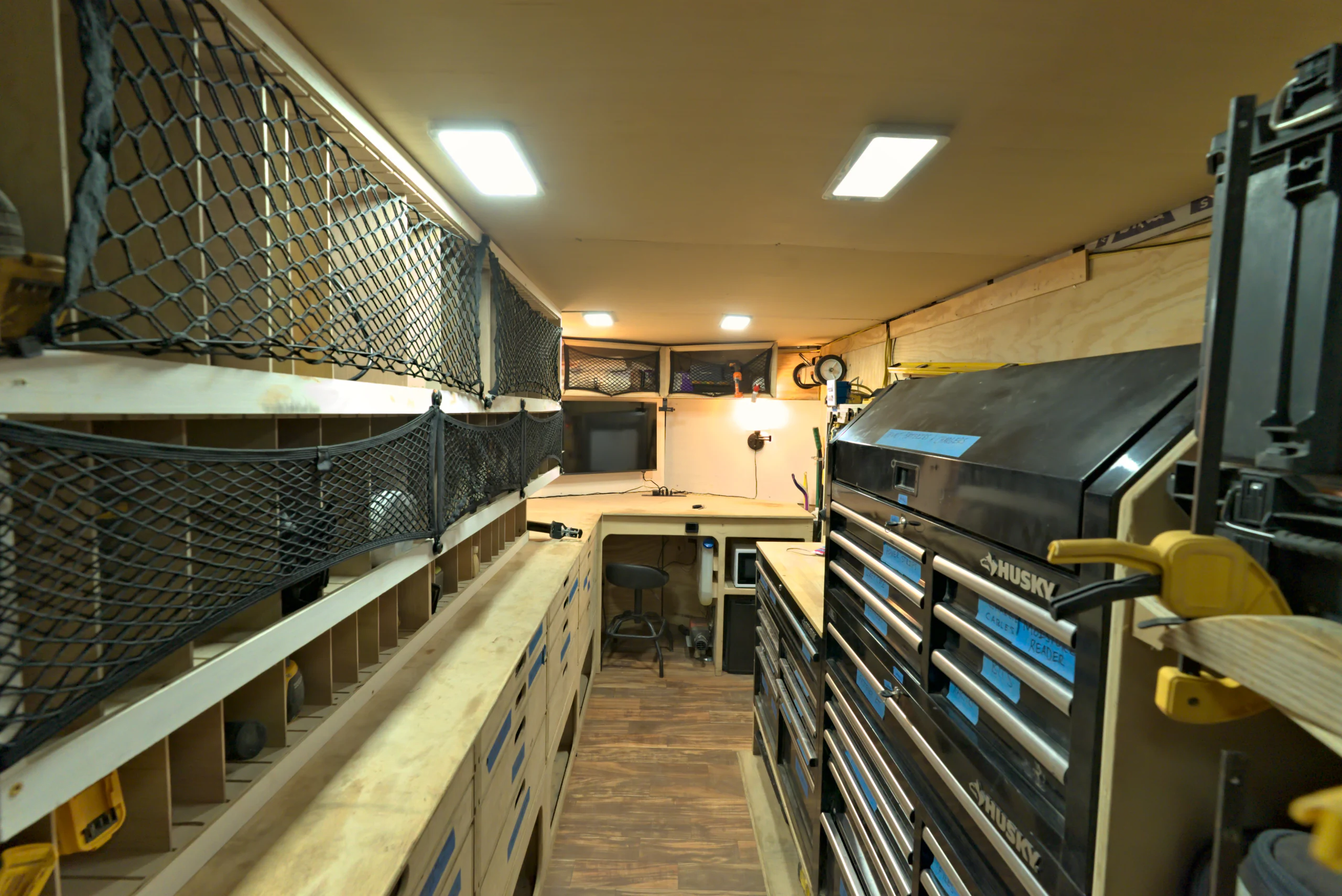 Wide photograph down the central aisle of the field-used Biltout prototype
